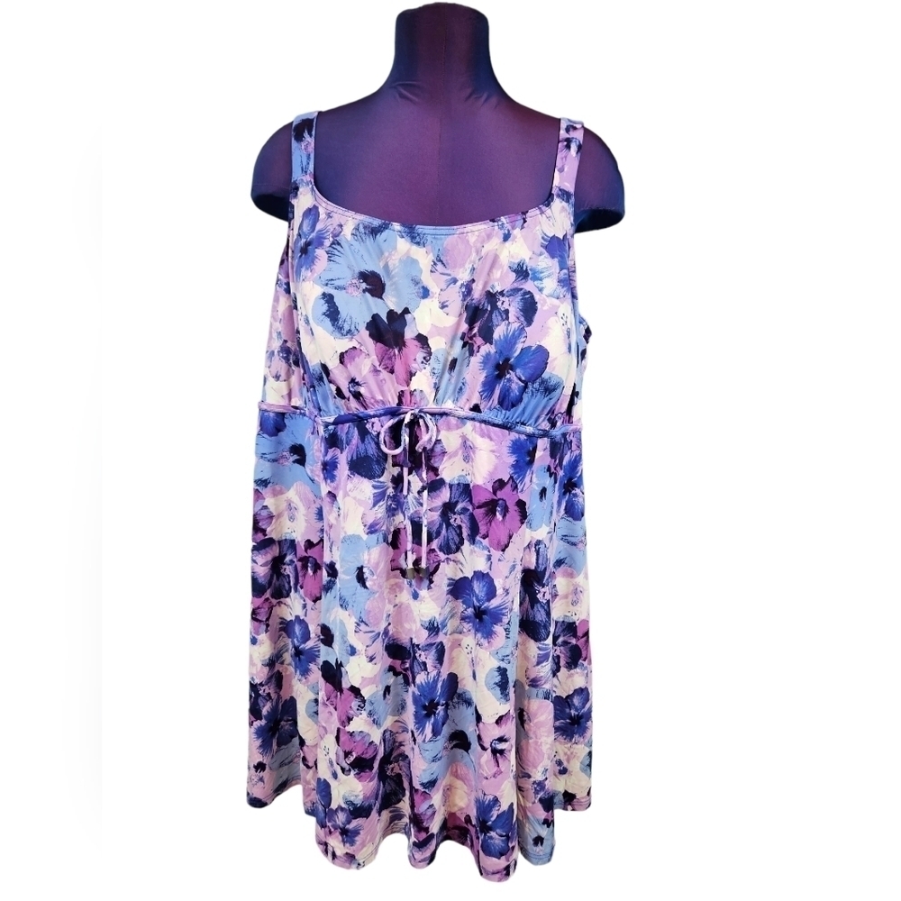 Always For Me Violet Floral One‎ Piece Swimdress Size 26W Women's Plus